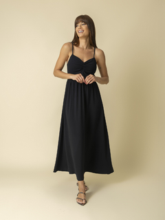 Vestido Alcinha com Franzidos Midi - Preto - comprar online