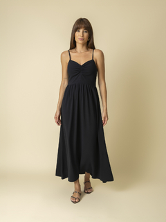 Vestido Alcinha com Franzidos Midi - Preto - loja online