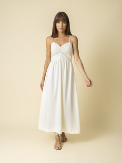 Vestido Alcinha com Franzidos Midi - Off White - comprar online