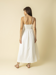 Vestido Alcinha com Franzidos Midi - Off White na internet