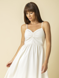 Vestido Alcinha com Franzidos Midi - Off White - Fernanda Gardini