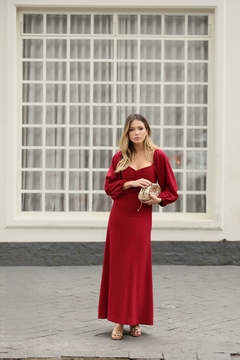 Vestido Midi Manga Bufante - Framboesa - loja online