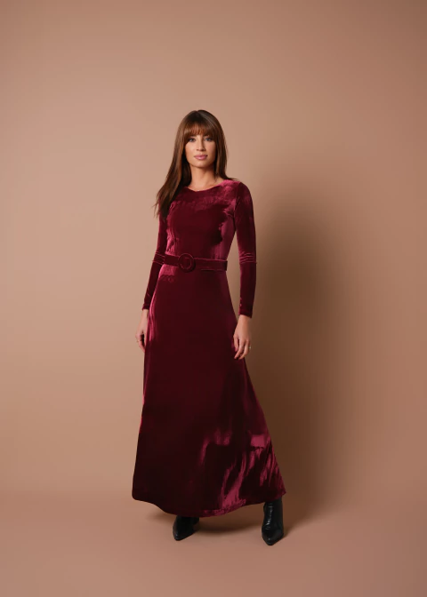 Vestido Veludo Clássico - Bordô - comprar online