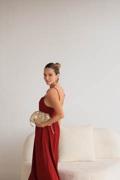Vestido Alcinha com Franzidos Midi - Vermelho - loja online