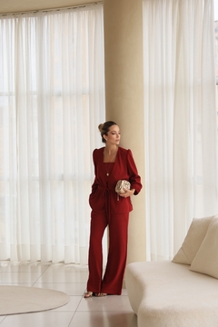 Calça Lastex Reta em Crepe - Vermelho - Fernanda Gardini