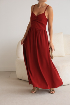 Vestido Alcinha com Franzidos Midi - Vermelho