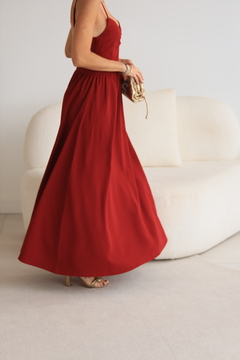 Vestido Alcinha com Franzidos Midi - Vermelho - comprar online