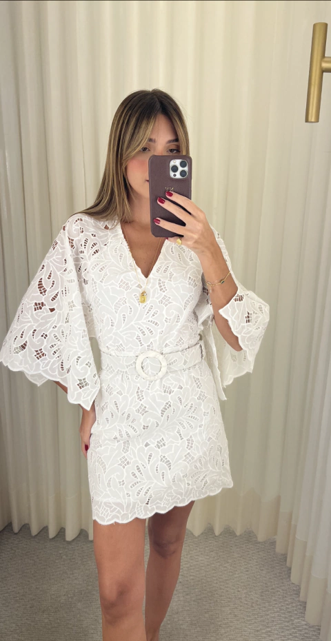 Vestido Curto Manga Sino Laise - Off White - comprar online