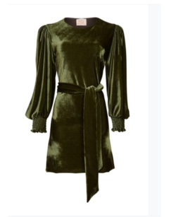Vestido em Veludo com Manga Bufante - Verde