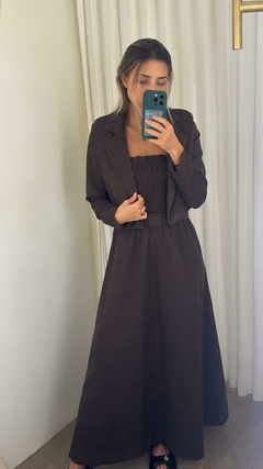 Blazer Curto Veludo Suede - Marrom