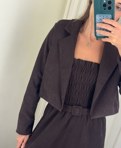 Imagem do Blazer Curto Veludo Suede - Marrom
