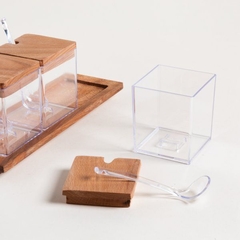 SET X 3 RECIPIENTES CUADRADOS ACRILICO TAPA DE MADERA 26X11 CM en internet