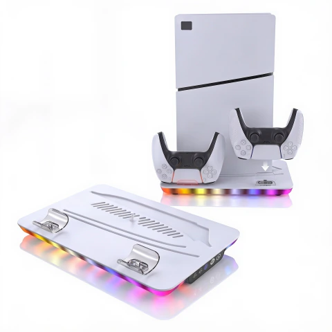 Base Multifuncional com Led RGB Cooler e Carregador Para Ps5 Fat Slim Pro