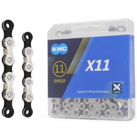 Corrente Kmc 11v x11 128 Elos Shimano Sram - Preto e Prata