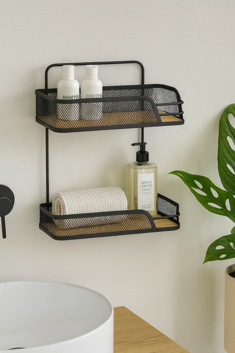 ORGANIZADOR DE DUCHA BLACK METAL BAMBU - comprar online