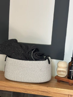 CANASTO ORGANIZADOR DE TELA GRIS RIGIDO CON MANIJA en internet