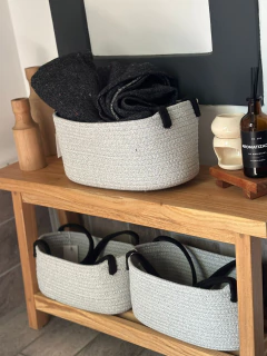 CANASTO ORGANIZADOR DE TELA GRIS RIGIDO CON MANIJA - comprar online