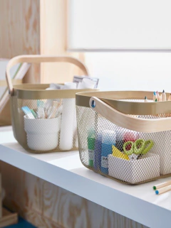 CANASTA CUADRADA DE METAL MANGO DE MADERA - comprar online