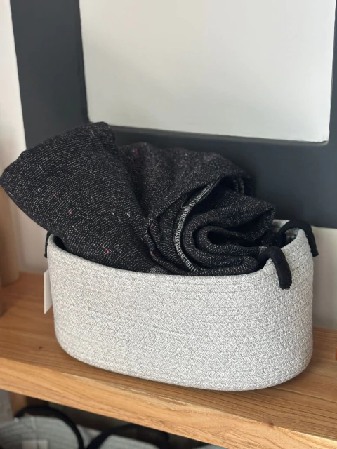 CANASTO ORGANIZADOR DE TELA GRIS RIGIDO CON MANIJA