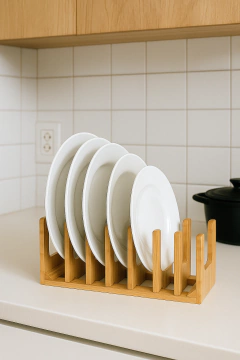 EXHIBIDOR POSA PLATOS DE MADERA BAMBÚ GRUESO - Mama al Mando