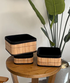 CANASTO ORGANIZADOR CUADRADO BAMBU Y LIENZO NEGRO - comprar online