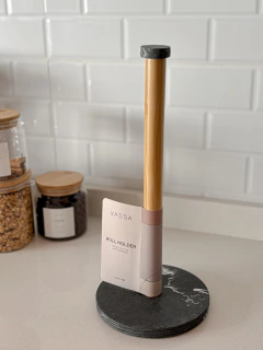 PORTA ROLLO BLACK POLIRESINA+BAMBOO - comprar online