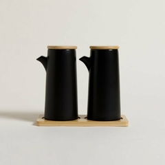 SET DE ACEITEROS PORCELANA NEGROS CON BAMBU + BADE - comprar online