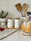 SET DE ACEITEROS PORCELANA BLANCOS CON BAMBU + BASE