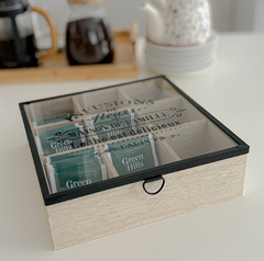 CAJA DE TE TAPA DE VIDRIO 9 DIVISIONES - comprar online