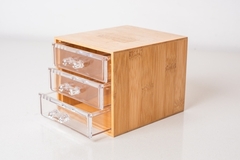 CAJA DE JOYAS BAMBU + ACRÍLICO 3 CAJONES