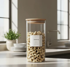 FRASCO VIDRIO CUADRADO TAPA DE BAMBOO