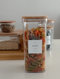 RECIPIENTE 1500 ml CUADRADO ACRILICO TAPA MADERA