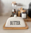 MANTEQUERA BUTTER TAPA BLANCA CERÁMICA BASE BAMBU