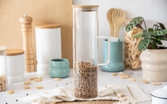 FRASCO VIDRIO 1500 ml CON MANIJA TAPA BAMBU en internet