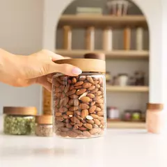 FRASCO REDONDO CON TAPA DE MADERA ACACIA