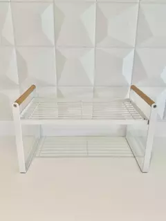 ESTANTE METÁLICO BLANCO C/ ASA BAMBÚ