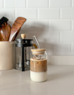 VASO CON SORBETE TAPA DE BAMBO 350 ml - comprar online
