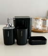 SET DE BAÑO PVC 4 PIEZAS NEGRO + CESTO DE MESA