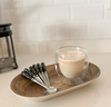 SET X6 CUCHARAS PLATEADAS DISEÑO LOTO MANGO NEGRO