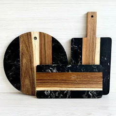 TABLA MARMOL BLACK RECTA C/ MANGO 30 x 14 cm - comprar online