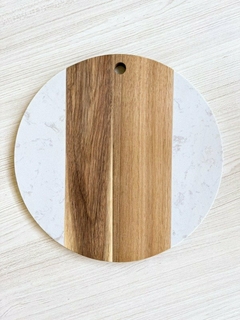 TABLA REDONDA WHITE MARMOL + MADERA 30 cm