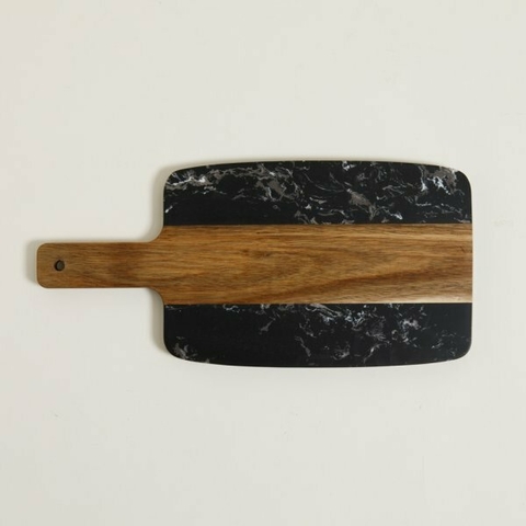 TABLA DE MÁRMOL NEGRO CON MADERA Y MANGO 38 cm