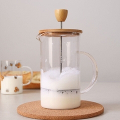 CAFETERA / ESPUMADOR CON EMBOLO TAPA BAMBOO