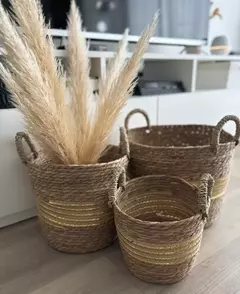 CANASTO CON MANIJA LINEAS DORADAS - comprar online