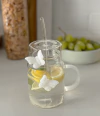 VASO DE VIDRIO CON TAPA Y SORBETE MARIPOSA WHITE 450 ml