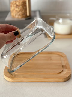 MANTEQUERA BASE BAMBÚ 18 cm VIDRIO - comprar online