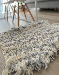 ALFOMBRA RUSTICA GASPEADA GRIS Y BLANCO