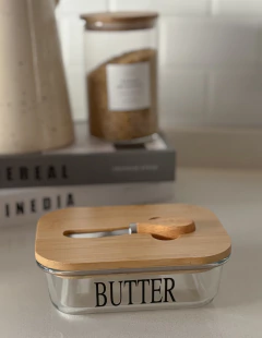 MANTEQUERA VIDRIO TAPA BAMBU BUTTER en internet
