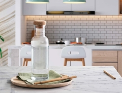 BOTELLA DE VIDRIO 1 LITRO RAYAS HORIZONTALES TAPA CORCHO