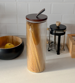 FRASCO REDONDO PARA PASTAS TAPA ACACIA MADERA